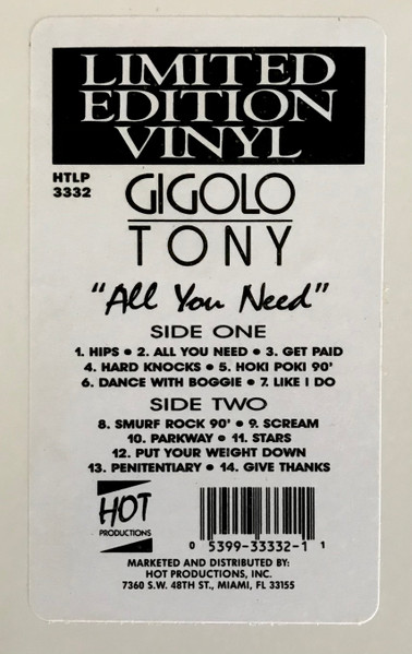 Gigolo Tony - All You Need | Hot Records (HTLP 3332) - 4