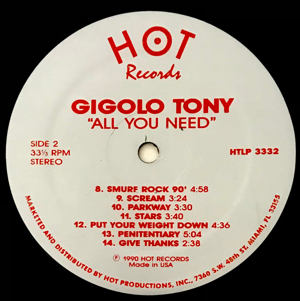 Gigolo Tony - All You Need | Hot Records (HTLP 3332) - 3