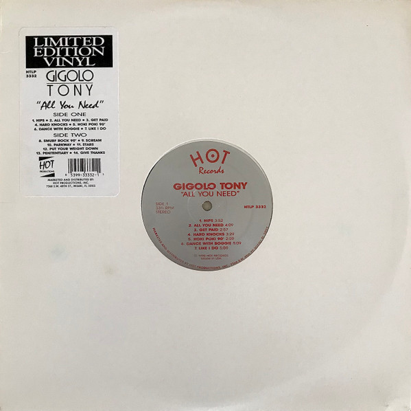 Gigolo Tony - All You Need | Hot Records (HTLP 3332)