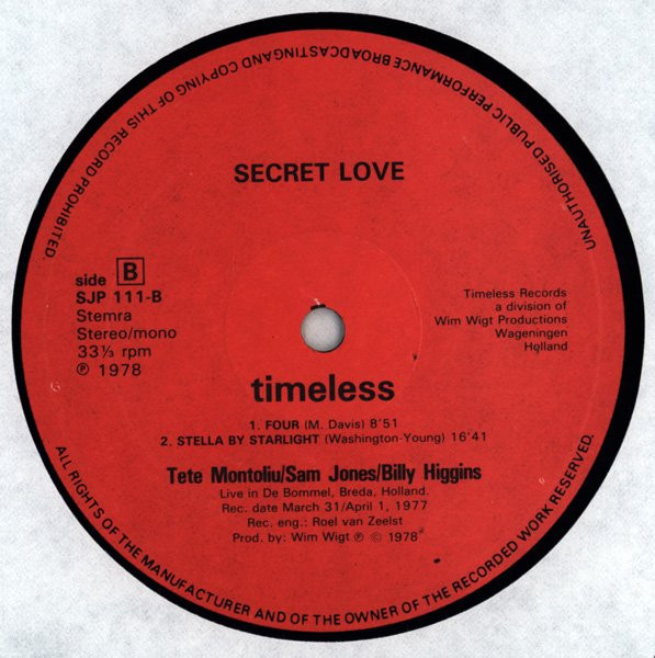 Tete Montoliu Trio - Secret Love | Timeless (SJP 111) - 4