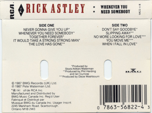 Rick Astley - Whenever You Need Somebody [Cassette] | RCA (6822-4-R) - 2