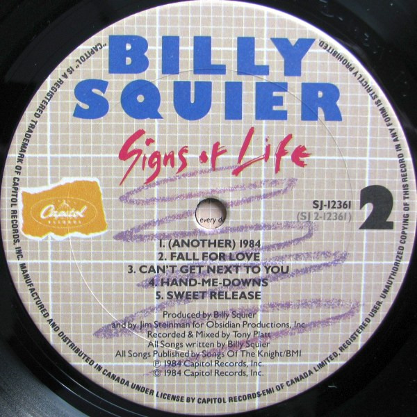 Billy Squier - Signs Of Life | Capitol Records (SJ-12361) - 4 Billy Squier - Signs Of Life | Capitol Records (SJ-12361) - 4