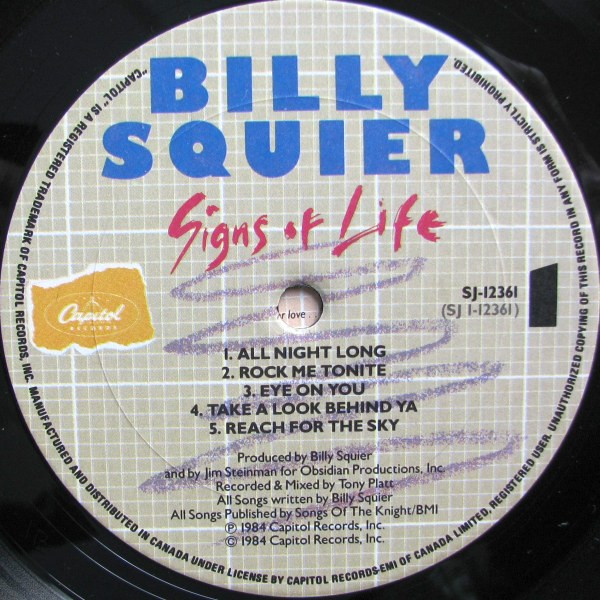 Billy Squier - Signs Of Life | Capitol Records (SJ-12361) - 3 Billy Squier - Signs Of Life | Capitol Records (SJ-12361) - 3