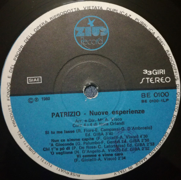 Patrizio - Nuove Esperienze | Zeus Record (BE 0100) - 3 Patrizio - Nuove Esperienze | Zeus Record (BE 0100) - 3