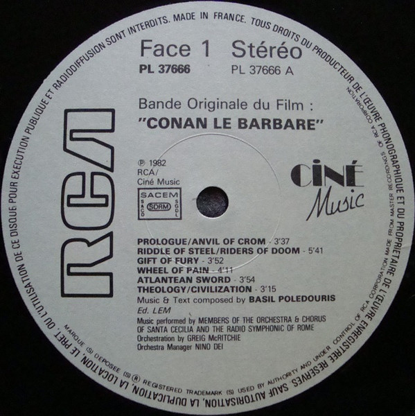 Basil Poledouris - Conan Le Barbare (Bande Originale Du Film) | RCA (PL 37666) - 3 Basil Poledouris - Conan Le Barbare (Bande Originale Du Film) | RCA (PL 37666) - 3
