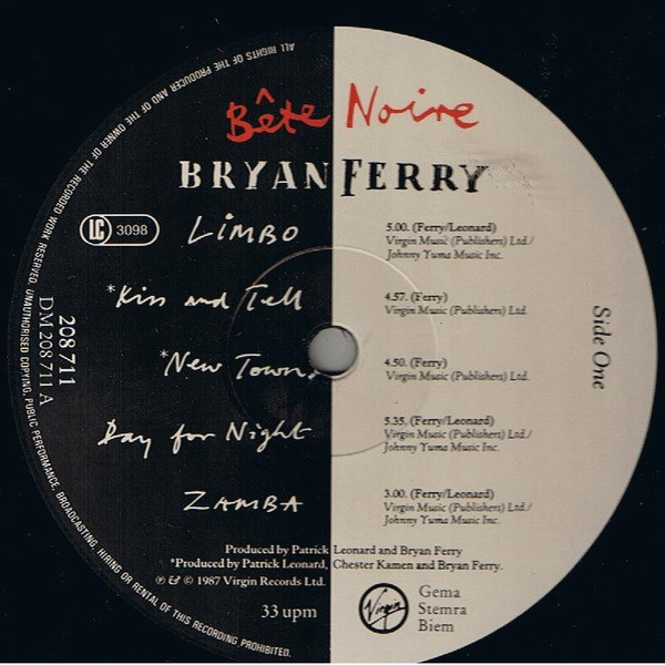 Bryan Ferry - Bête Noire | Virgin (208 711) - 3 Bryan Ferry - Bête Noire | Virgin (208 711) - 3