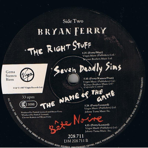 Bryan Ferry - Bête Noire | Virgin (208 711) - 4 Bryan Ferry - Bête Noire | Virgin (208 711) - 4