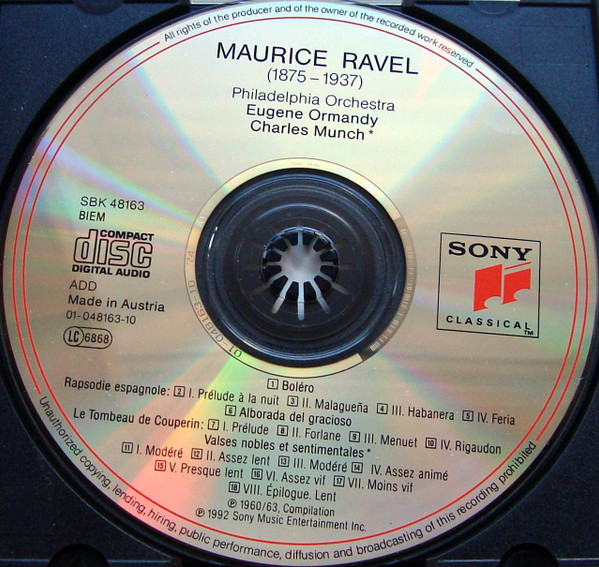 Maurice Ravel / The Philadelphia Orchestra , Eugene Ormandy , Charles Munch - Boléro / Rapsodie Espagnole / Alborada Del Gracioso / Le Tombeau De Couperin / Valses Nobles Et Sentimentales | Sony Classical (SBK 48163) - 3