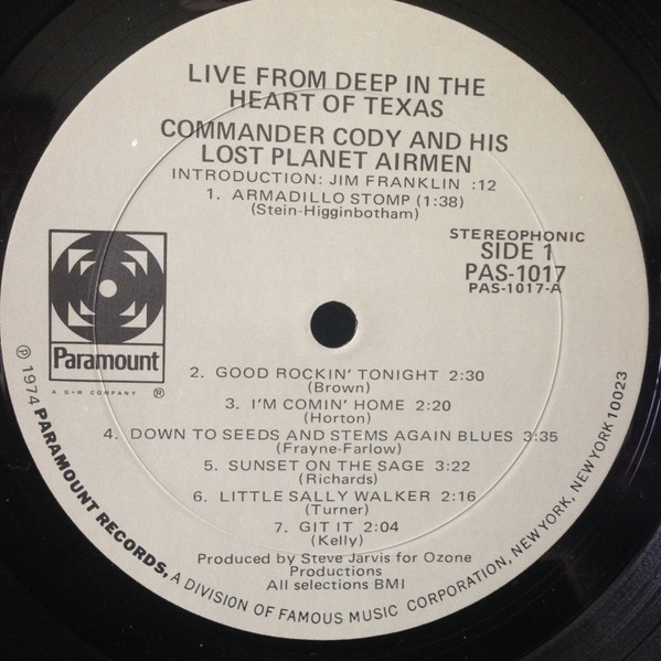 Commander Cody And His Lost Planet Airmen - Live From Deep In The Heart Of Texas | Paramount Records (PAS 1017) - 3 Commander Cody And His Lost Planet Airmen - Live From Deep In The Heart Of Texas | Paramount Records (PAS 1017) - 3