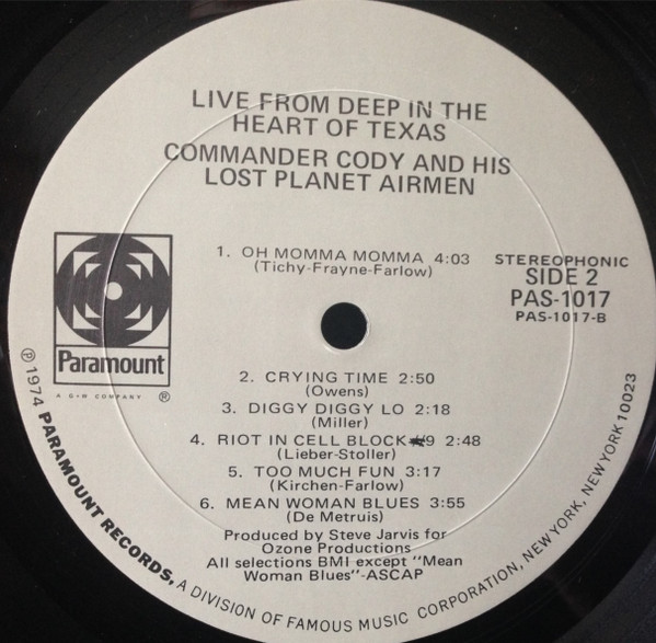 Commander Cody And His Lost Planet Airmen - Live From Deep In The Heart Of Texas | Paramount Records (PAS 1017) - 4 Commander Cody And His Lost Planet Airmen - Live From Deep In The Heart Of Texas | Paramount Records (PAS 1017) - 4