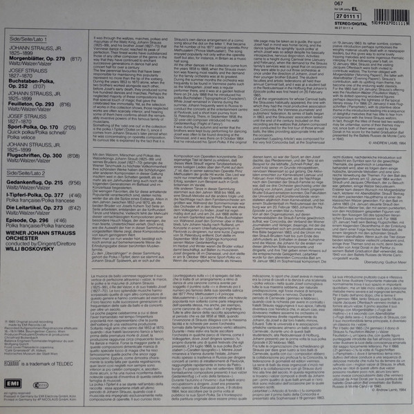 Johann Strauss Jr. , Josef Strauß / Wiener Johann Strauss Orchestra / Willi Boskovsky - Journalisten Walzer Und Polkas / Journalist Waltzes And Polkas | His Master's Voice Digital (EL 27 0111 1) - 2
