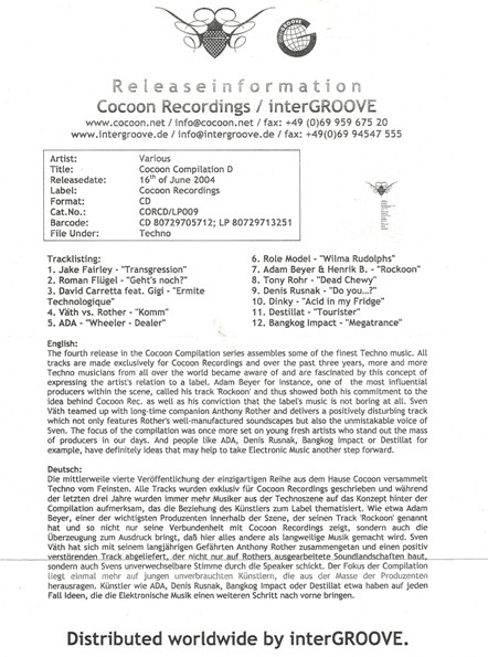 Various - Cocoon Compilation D | Cocoon Recordings (COR LP 009) - 2 Various - Cocoon Compilation D | Cocoon Recordings (COR LP 009) - 2