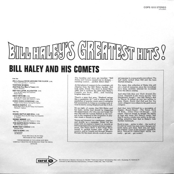 Bill Haley And His Comets - Bill Haley's Greatest Hits! | Coral (COPS 1015) - 2