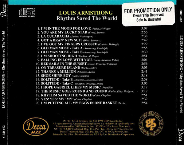 Louis Armstrong And His Orchestra , Louis Armstrong - Rhythm Saved The World [CD] | Decca Jazz (GRD-602) - 2