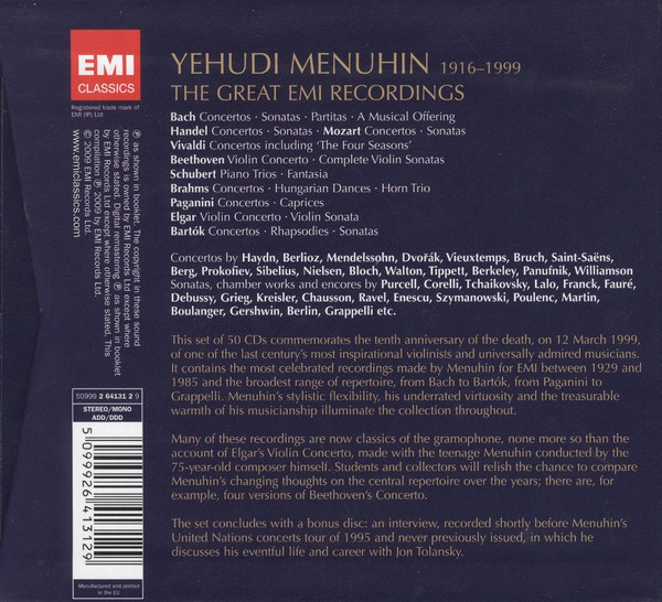 Yehudi Menuhin - The Great EMI Recordings CD BOX SET | EMI Classics (50999 2 64131 2 9) - 2 Yehudi Menuhin - The Great EMI Recordings CD BOX SET | EMI Classics (50999 2 64131 2 9) - 2