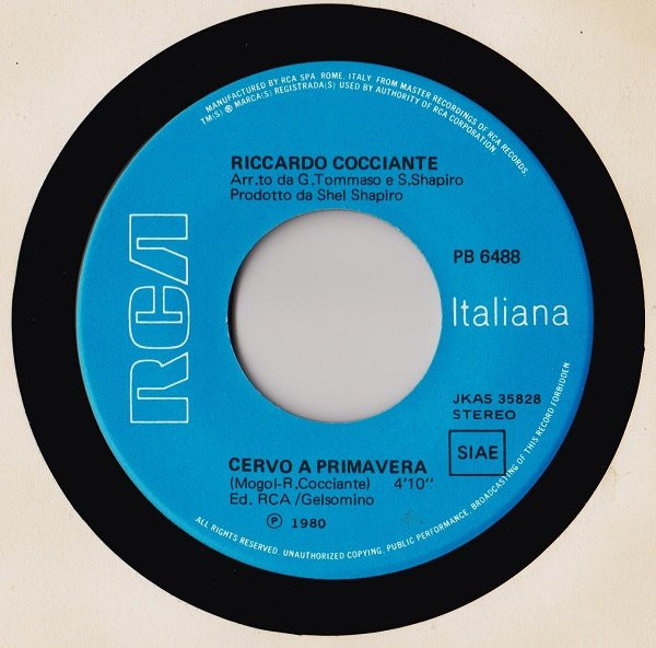 Riccardo Cocciante - Cervo A Primavera / Il Sufflè Con Le Banane | RCA (PB 6488) - 3