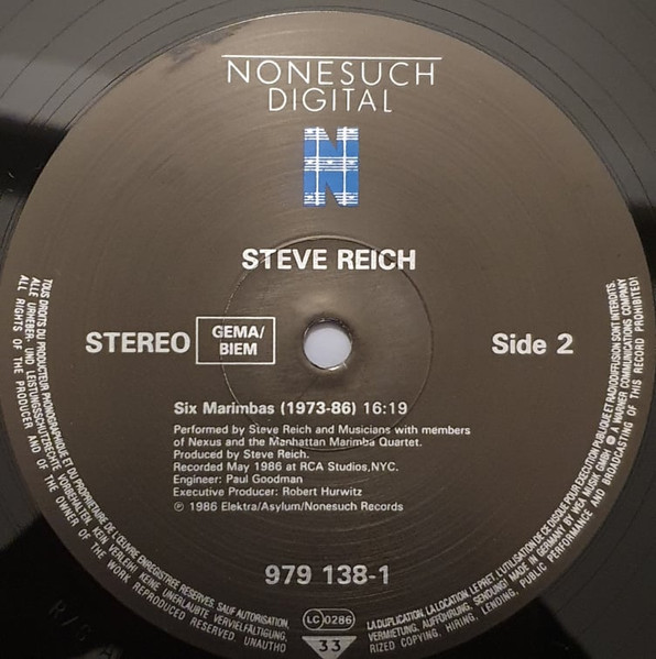 Steve Reich - Sextet / Six Marimbas | Nonesuch (979 138-1) - 4
