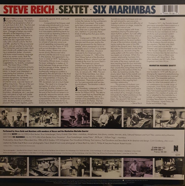 Steve Reich - Sextet / Six Marimbas | Nonesuch (979 138-1) - 2