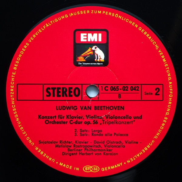 Ludwig van Beethoven - Berliner Philharmoniker , David Oistrach , Mstislav Rostropovich , Sviatoslav Richter , Herbert von Karajan - Tripelkonzert C-Dur Op.56 | His Master's Voice (1C 065-02 042) - 4