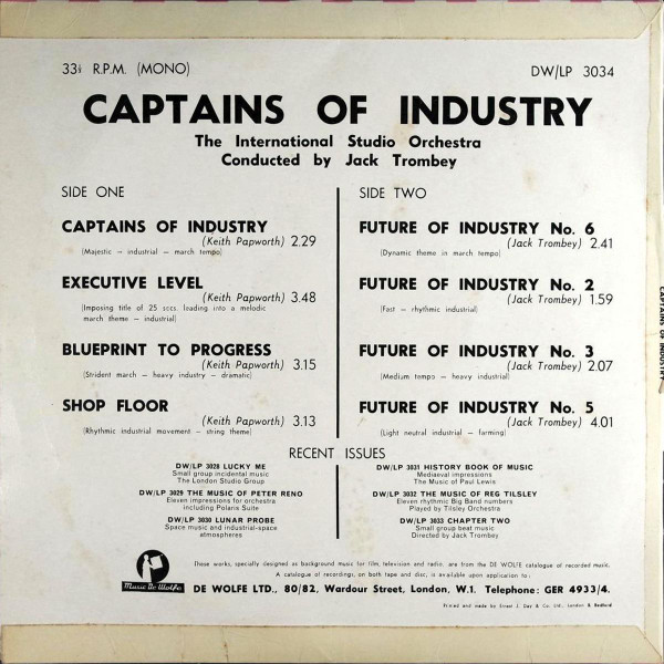 The International Studio Orchestra - Captains Of Industry | Music De Wolfe (DW/LP 3034) - 2