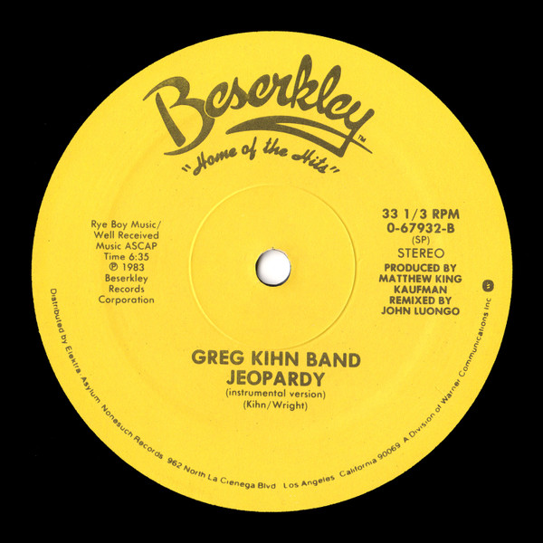 Greg Kihn Band - Jeopardy (Dance Version B/w Instrumental) | Beserkley (0-67932) - 2 Greg Kihn Band - Jeopardy (Dance Version B/w Instrumental) | Beserkley (0-67932) - 2