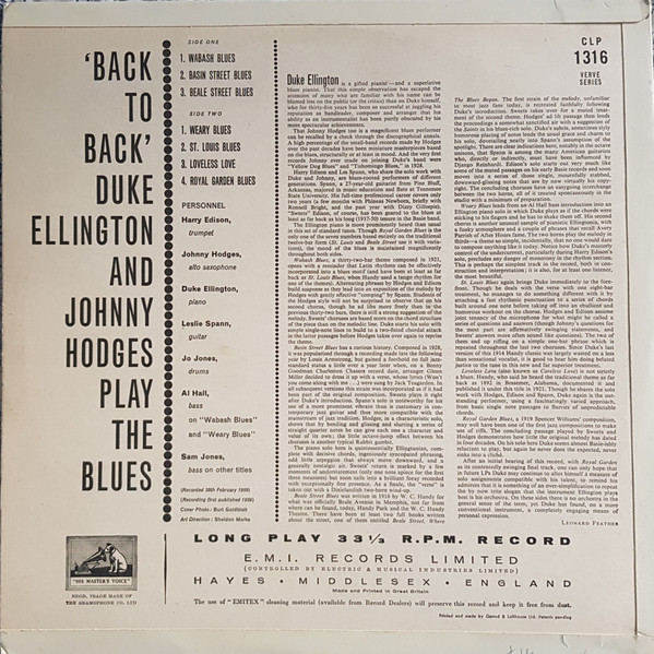 Duke Ellington & Johnny Hodges - Back To Back (Duke Ellington And Johnny Hodges Play The Blues) | His Master's Voice (CLP 1316) - 2 Duke Ellington & Johnny Hodges - Back To Back (Duke Ellington And Johnny Hodges Play The Blues) | His Master's Voice (CLP 1316) - 2