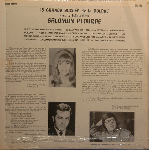 Salomon Plourde - 15 Grands Succès De La Bolduc | Dorval (DVL-1601) - 2