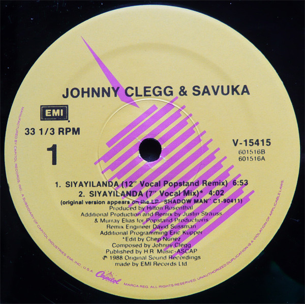 Johnny Clegg & Savuka - Siyayilanda | Capitol Records (V-15415) - 2 Johnny Clegg & Savuka - Siyayilanda | Capitol Records (V-15415) - 2