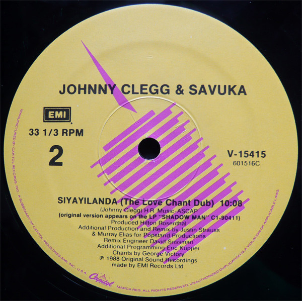Johnny Clegg & Savuka - Siyayilanda | Capitol Records (V-15415) - 3 Johnny Clegg & Savuka - Siyayilanda | Capitol Records (V-15415) - 3