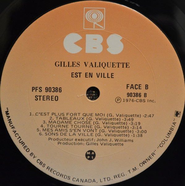 Gilles Valiquette - Valiquette Est En Ville [Vinyl] | CBS (PFS 90386) - 4
