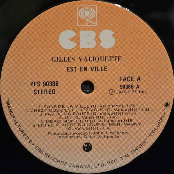Gilles Valiquette - Valiquette Est En Ville [Vinyl] | CBS (PFS 90386) - 3