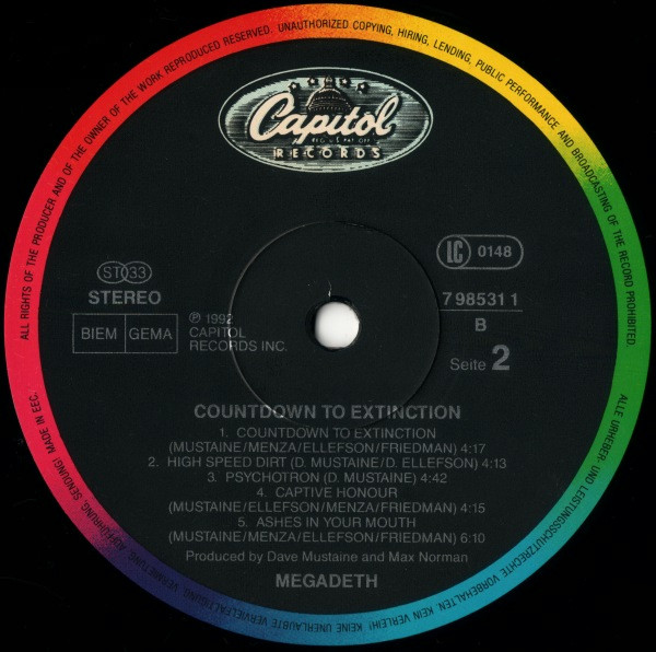 Megadeth - Countdown To Extinction | Capitol Records (0777 7 98531 1 3) - 4 Megadeth - Countdown To Extinction | Capitol Records (0777 7 98531 1 3) - 4