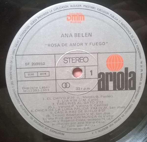 Ana Belén - Rosa De Amor Y Fuego | Ariola (5F 209952) - 2 Ana Belén - Rosa De Amor Y Fuego | Ariola (5F 209952) - 2