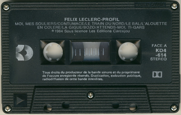 Félix Leclerc - Profil [Cassette] | Kébec-Disc (KD4-614) - 3