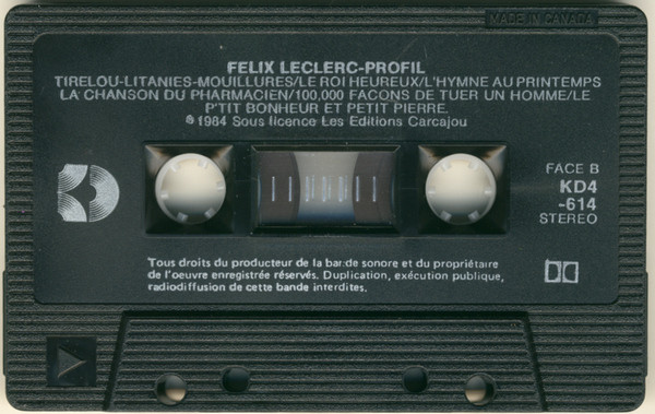Félix Leclerc - Profil [Cassette] | Kébec-Disc (KD4-614) - 4
