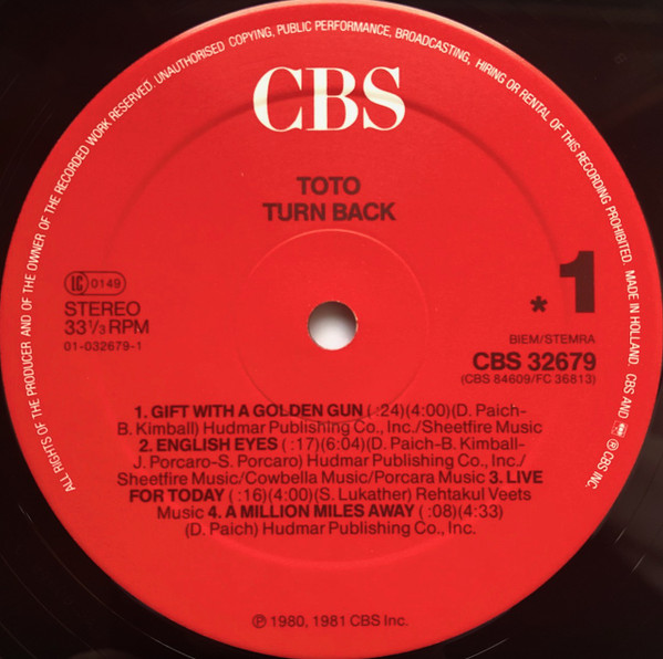 Toto - Turn Back | CBS (CBS 32679) - 3 Toto - Turn Back | CBS (CBS 32679) - 3