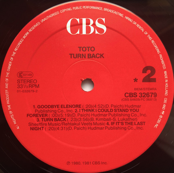 Toto - Turn Back | CBS (CBS 32679) - 4 Toto - Turn Back | CBS (CBS 32679) - 4