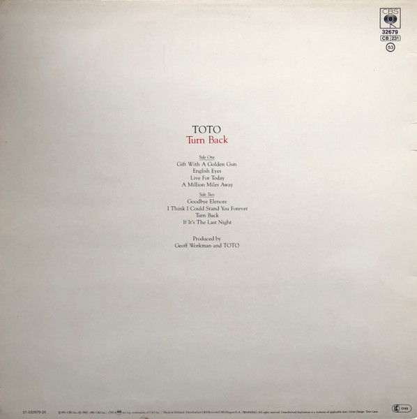 Toto - Turn Back | CBS (CBS 32679) - 2 Toto - Turn Back | CBS (CBS 32679) - 2