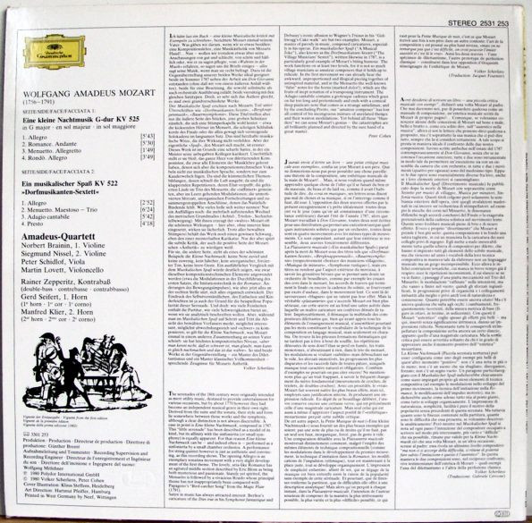 Wolfgang Amadeus Mozart / Amadeus-Quartett - Eine Kleine Nachtmusik / Ein Musikalischer Spass | Deutsche Grammophon (2531 253) - 2 Wolfgang Amadeus Mozart / Amadeus-Quartett - Eine Kleine Nachtmusik / Ein Musikalischer Spass | Deutsche Grammophon (2531 253) - 2