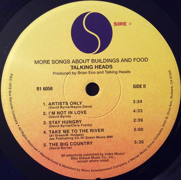 Talking Heads - More Songs About Buildings And Food LP | Sire (R1 6058) - 4 Talking Heads - More Songs About Buildings And Food LP | Sire (R1 6058) - 4