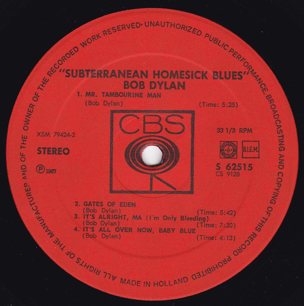 Bob Dylan - Subterranean Homesick Blues | CBS (S 62515) - 4