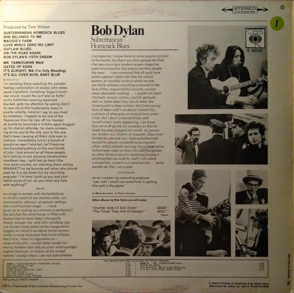 Bob Dylan - Subterranean Homesick Blues | CBS (S 62515) - 2