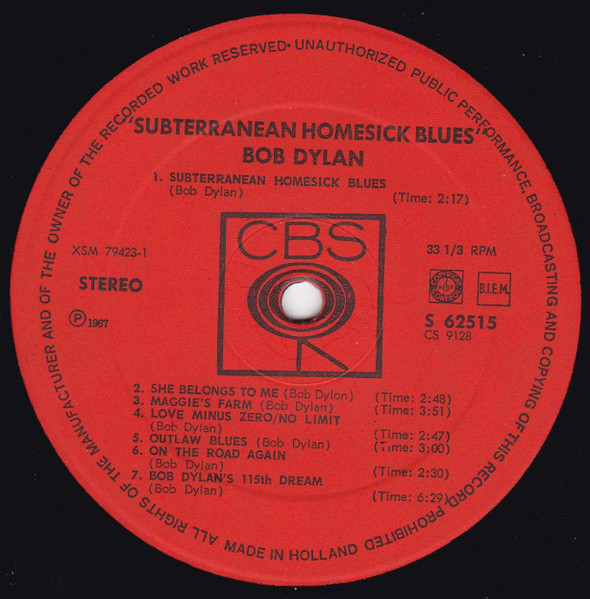 Bob Dylan - Subterranean Homesick Blues | CBS (S 62515) - 3