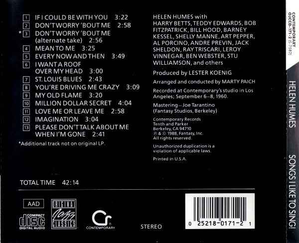 Helen Humes - Songs I Like To Sing! | Original Jazz Classics (OJCCD-171-2) - 3 Helen Humes - Songs I Like To Sing! | Original Jazz Classics (OJCCD-171-2) - 3