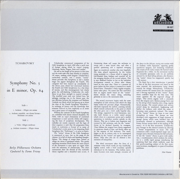 Pyotr Ilyich Tchaikovsky • Berliner Philharmoniker • Ferenc Fricsay - Symphony No. 5 E Minor Op. 64 [Vinyl] | Heliodor (89.627) - 2