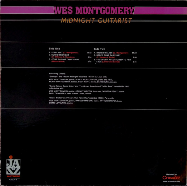 Wes Montgomery - Midnight Guitarist | Jazz Masterworks (CJZLP 9) - main Wes Montgomery - Midnight Guitarist | Jazz Masterworks (CJZLP 9) - main