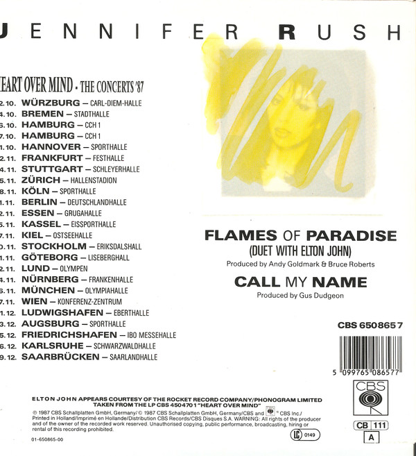 Jennifer Rush Duet With Elton John - Flames Of Paradise | CBS (CBS 650865 7) - main Jennifer Rush Duet With Elton John - Flames Of Paradise | CBS (CBS 650865 7) - main
