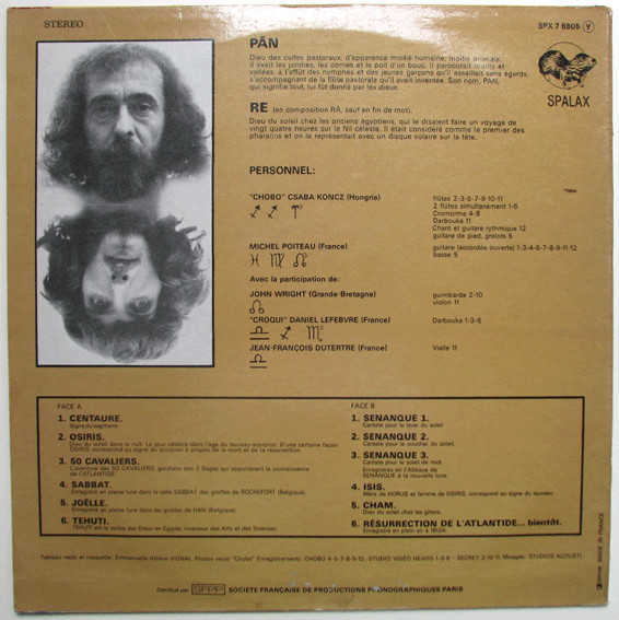 Pân-Râ , "Chobo" Csaba Koncz - Michel Poiteau - Musique De L'Atlantide - Music From Atlantis | Spalax (SPX 7 6805) - 2