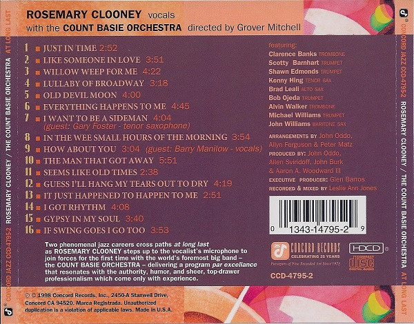 Rosemary Clooney / Count Basie Orchestra - At Long Last | Concord Jazz (CCD-4795-2) - 2