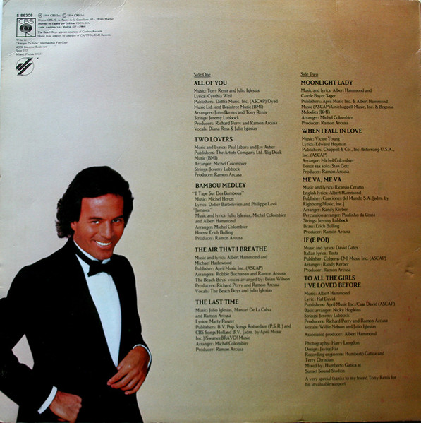 Julio Iglesias - 1100 Bel Air Place | CBS (S 86308) - 2